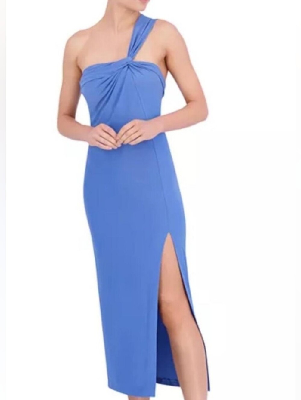 NWT BCBGMAXAZRIA Palace Blue One Shoulder Asymmetric Midi Dress Sz 8 Retail 198$